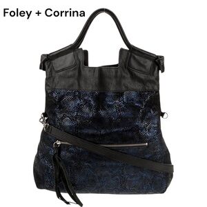 Foley+Corrina Suede Top Handle Bag in Cobalt Snakeskin Print